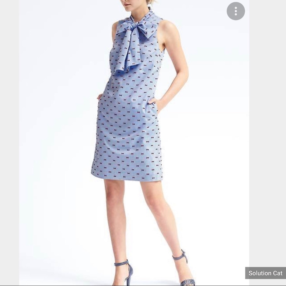 New  Banana Republic bow tie sleeveless light Bleu Dress plus Size 14